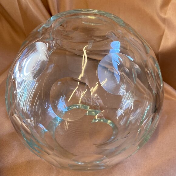Vintage Heavy Orb Lens Cut Round Crystal Ball Rose Bowl 5.5"H Globe Vase - Picture 7 of 12